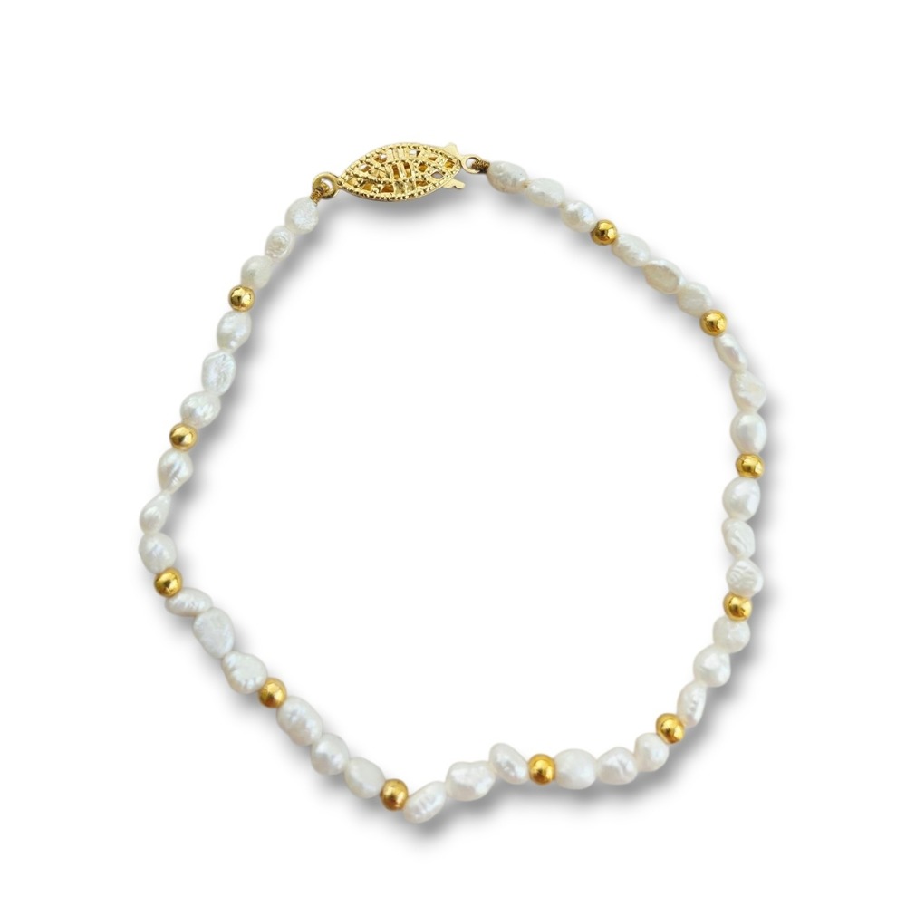 Vintage Freshwater Pearl Bracelet Gold Plated Beads Filigree Clasp 7.25 Inch